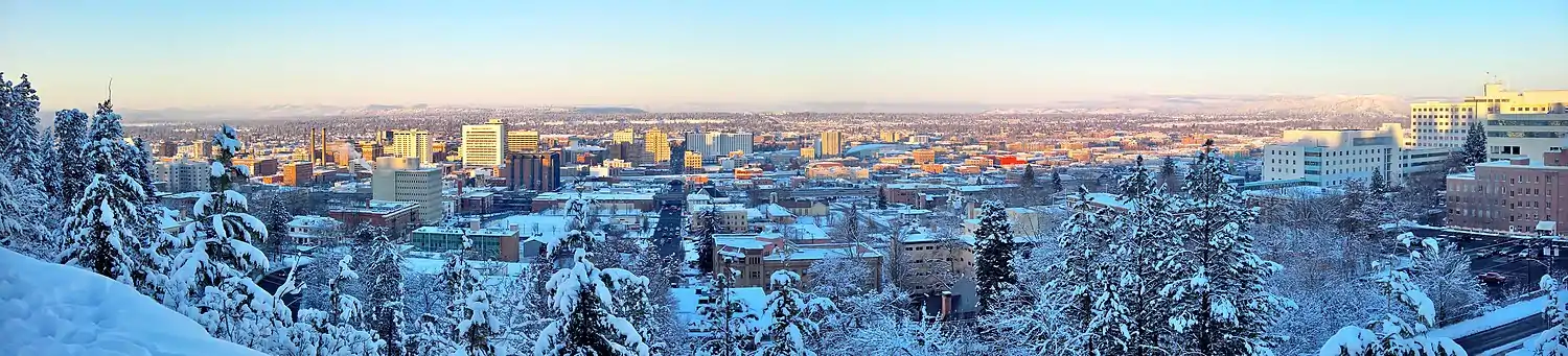 Panorama of Downtown Spokane looking north from Cliff Drive in December 2015.