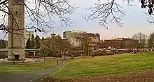 The Clock Tower Meadow is one of many open space grassy meadows that exist throughout Riverfront Park.