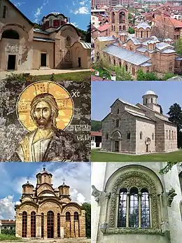 Stone church with various towers.