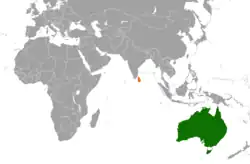 Map indicating locations of Australia and Sri Lanka