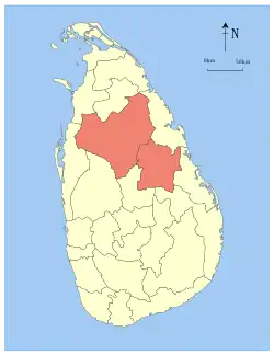 Map indicating the extent of North Central Province within Sri Lanka