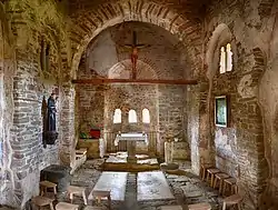 Inside view.Graves of Andrea Muzaka and his wife can be seen on the floor of the church.