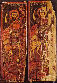 Conquering Saints George and Theodore on horses, Saint Catherine's Monastery, 9th or 10th century