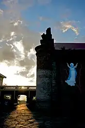 The elevated walkway connecting the convent to the church