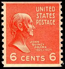 Historical 8-cent stamp with John Quincy Adams's profile.