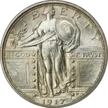 Type 1 Standing Liberty Quarter with bare breast, 1917