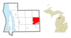 Location within Antrim County and portions of the administered communities of Alba (1) and Lakes of the North (2)