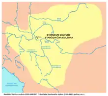 Map showing the territorial extent of the Starčevo culture