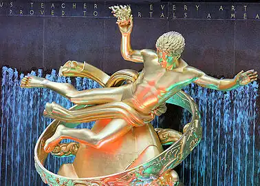 Prometheus, Paul Manship's classic gilded bronze sculpture, 1934, Rockefeller Center, New York City