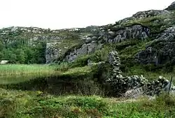 View of an old stone fence on the island of Sotra