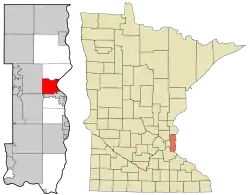 Location of the city of Stillwaterwithin Washington County, Minnesota