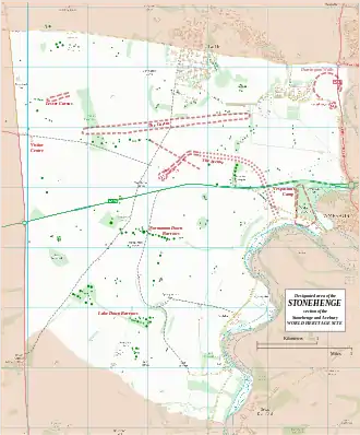 Map showing the Stonehenge section of the Stonehenge and Avebury World Heritage Site