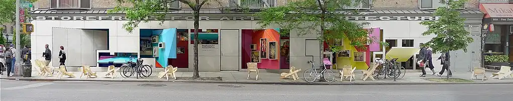 Exterior view of the gallery during an exhibit.