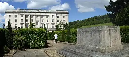 Lord Craigavon's grave,the eastern end of the Parliament Buildings are in the background