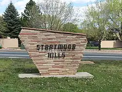 The sign for the Stratmoor Hills subdivision in Stratmoor.