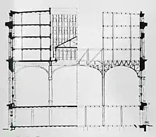 A cross-sectional drawing of several floors