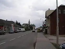 Main road and Church of Saint John the Baptist