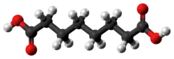 Ball-and-stick model of the suberic acid molecule