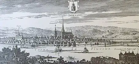 Torneå (founded 1620) as depicted in Dahlbergh's Suecia Antiqua et Hodierna, 1716.