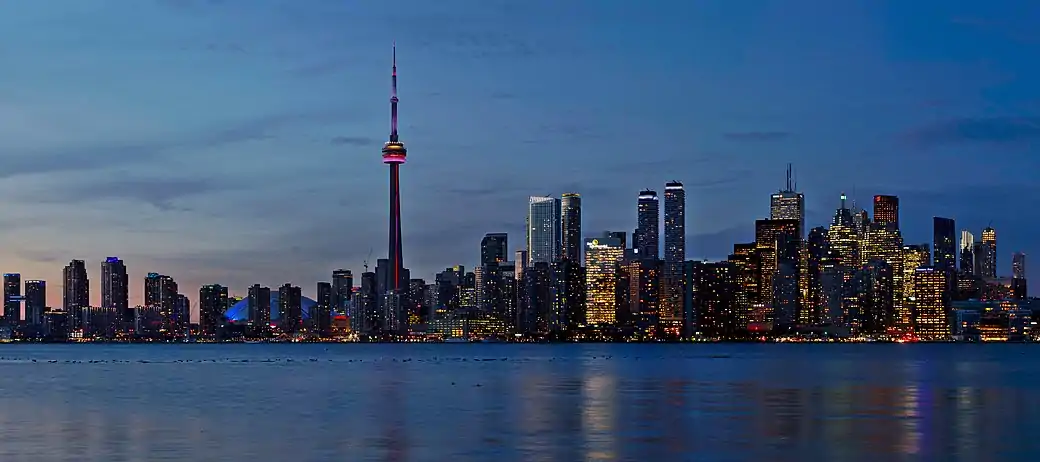 Skyline of Toronto, Ontario, including the CN Tower.