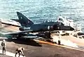 Super Étendard ready to be launched from Foch during the ship's 1983 deployment to Lebanon