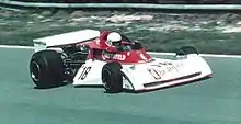 Brett Lunger entering Hawthorn's Bend at Brands Hatch during the 1976 British Grand Prix in a TS19.