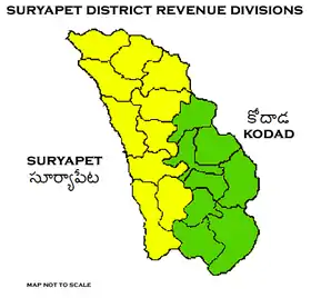 Suryapet revenue division in yellow