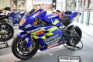 The Telefónica Movistar Suzuki GSV-R, ridden by Kenny Roberts Jr. in the 2002 season on display.