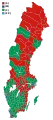 Votes by municipality. The municipalities are the color of the party that got the most votes within the coalition that won relative majority.