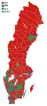 Votes by municipality. The municipalities are the color of the party that got the most votes within the coalition that won relative majority.