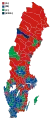 Votes by municipality. The municipalities are the color of the party that got the most votes within the coalition that won relative majority.