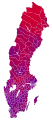 Votes by municipality as a scale from red/Left-wing bloc to blue/Centre-right bloc.