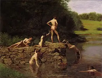 G-190. The Swimming Hole (1884–85). Wallace is the standing man with hands on his hips