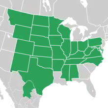 Symphyotrichum oblongifolium distribution map: Mexico — Coahuila; US — Alabama, Arkansas, Colorado, Illinois, Indiana, Iowa, Kansas, Kentucky, Maryland, Minnesota, Mississippi, Missouri, Montana, Nebraska, New Mexico, North Carolina, North Dakota, Ohio, Oklahoma, Pennsylvania, South Dakota, Tennessee, Texas, Virginia, West Virginia, Wisconsin, and Wyoming