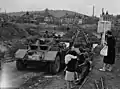 T17E1 Staghound armoured cars of the 18th Armoured Car Regiment (12th Manitoba Dragoons) crossing the Seine River.