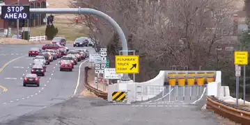 Mechanical-arrestor truck escape ramp (with heated pavement) on US 44 westbound in Avon, Connecticut