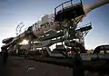 The Soyuz TMA-19 spacecraft is rolled out by train to the launch pad at the Baikonur Cosmodrome, Kazakhstan in preparation for the launch of Expedition 24.