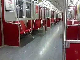 The interior of a T1 subway car