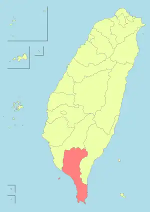 Location of Pingtung County in Taiwan