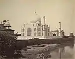 Photograph of the Taj Mahal from the river.  Samuel Bourne, 1860.