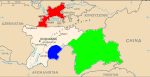 Tajikistan factions in civil war: Leading clans: Northern Sughd Region (red), Southern Khatlon Region (blue), Eastern Islamic (green)