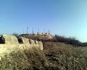 View of the gun platform from outside the defensive works.