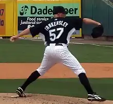 Baseball pitcher about to throw a pitch from the pitcher's mound