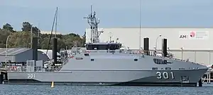 Bajamar Express and RKS Teanoai II (301) at Austal shipyards in Henderson, Western Australia, April 2020 01.jpg