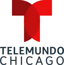 The Telemundo network logo, a T with two circular overlapping components. Beneath are the words Telemundo and Chicago in blue in a curved-type font.