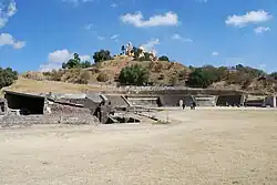 View of Pyramid and church