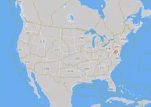 Temporary flight restriction map showing boundaries of ARTCC regions, with FAA location identifiers