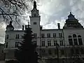 The Administrative Palace of Suceava, as seen in April 2021, after the fire which caught its roof in March 2021.