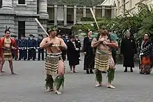 Piupiu worn at a ceremony at New Zealand Parliament