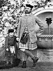 Frederick III with his young son Wilhelm wearing highland dress including tweed kilt jacket